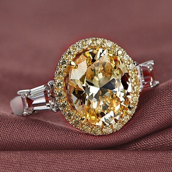 💝 Refine Oval Pure Royal Yellow Zircon Elegant Rings for Women, PD448 - Picture 1 of 6